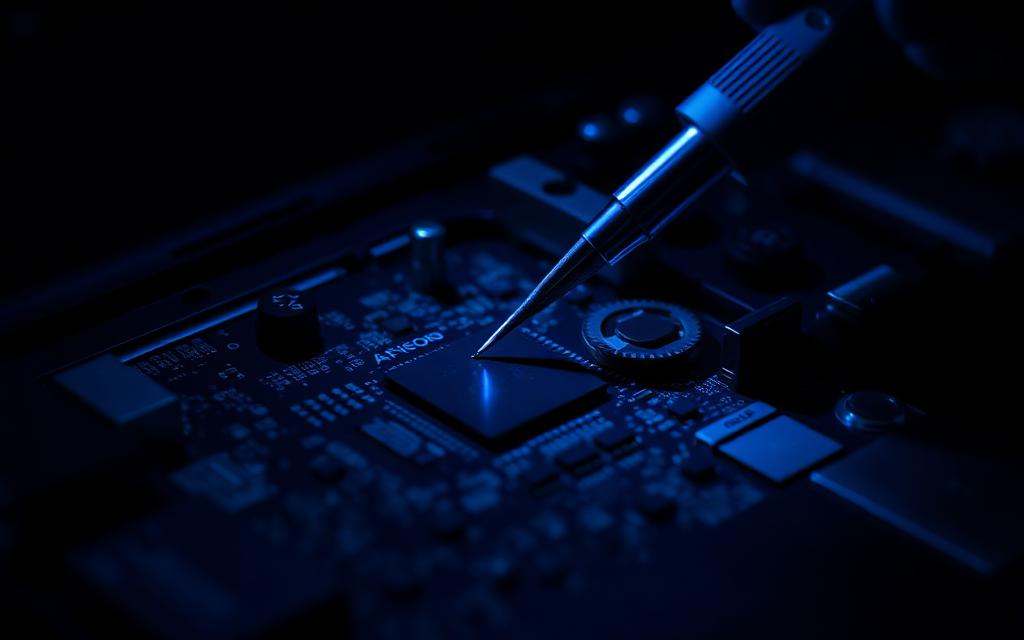 Reparación de placa madre con herramientas de precisión